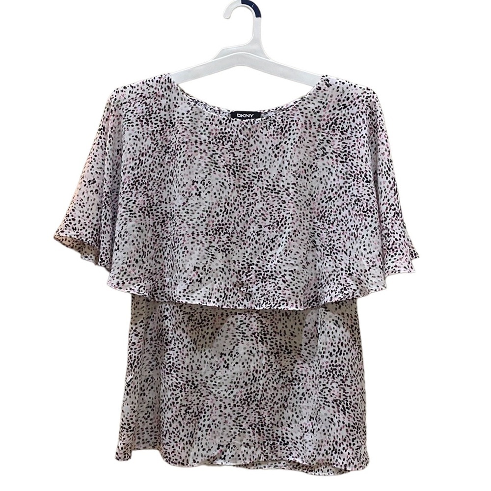 DKNY Blouse Size Small(S) Color White with black and pink polka dots Sleeveless